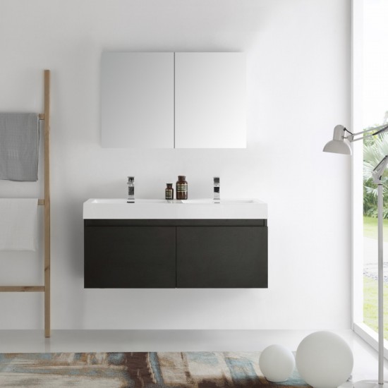 Mezzo 48" Black Wall Hung Double Sink Modern Bathroom Vanity w/ Medicine Cabinet