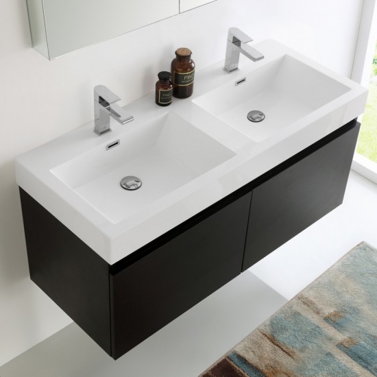 Mezzo 48" Black Wall Hung Double Sink Modern Bathroom Vanity w/ Medicine Cabinet