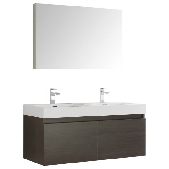 Mezzo 48 Gray Wall Hung Double Sink Modern Bathroom Vanity w/ Medicine Cabinet