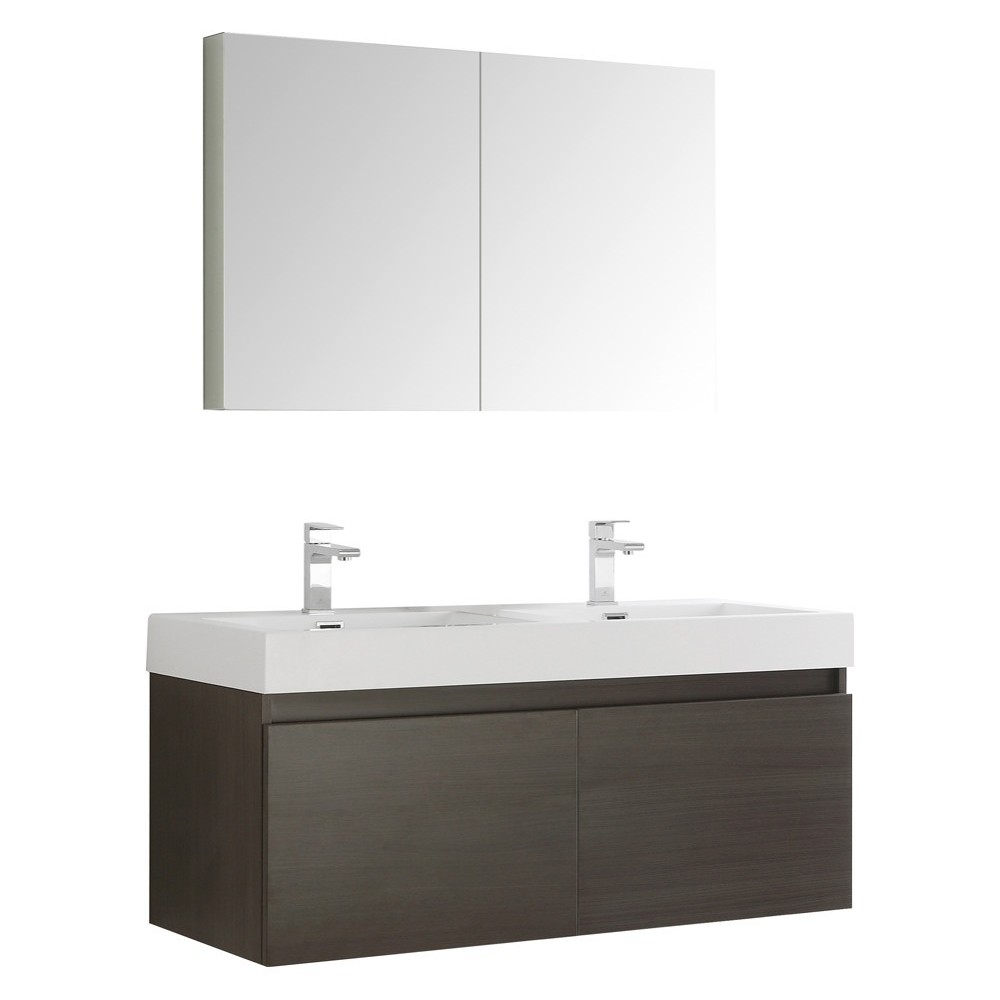 Mezzo 48 Gray Wall Hung Double Sink Modern Bathroom Vanity w/ Medicine Cabinet