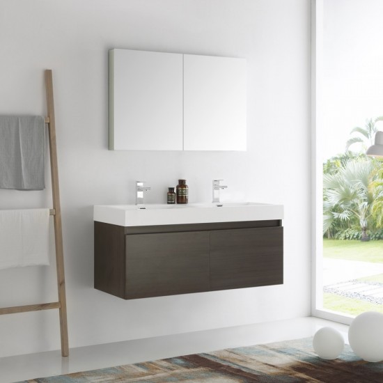 Mezzo 48 Gray Wall Hung Double Sink Modern Bathroom Vanity w/ Medicine Cabinet