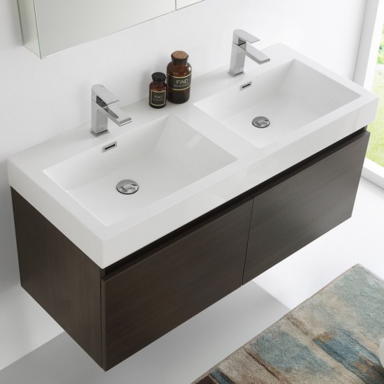 Mezzo 48 Gray Wall Hung Double Sink Modern Bathroom Vanity w/ Medicine Cabinet