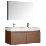 Mezzo 48" Teak Wall Hung Double Sink Modern Bathroom Vanity w/ Medicine Cabinet