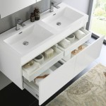 Mezzo 48" White Wall Hung Double Sink Modern Bathroom Vanity w/ Medicine Cabinet