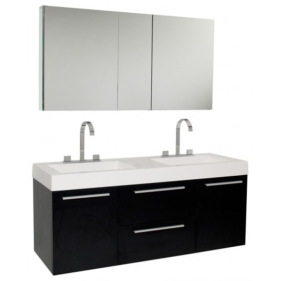 Fresca Opulento 54" Black Modern Double Sink Bathroom Vanity w/ Medicine Cabinet