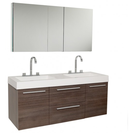 Opulento 54" Gray Oak Modern Double Sink Bathroom Vanity w/ Medicine Cabinet