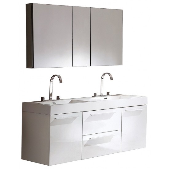 Fresca Opulento 54" White Modern Double Sink Bathroom Vanity w/ Medicine Cabinet