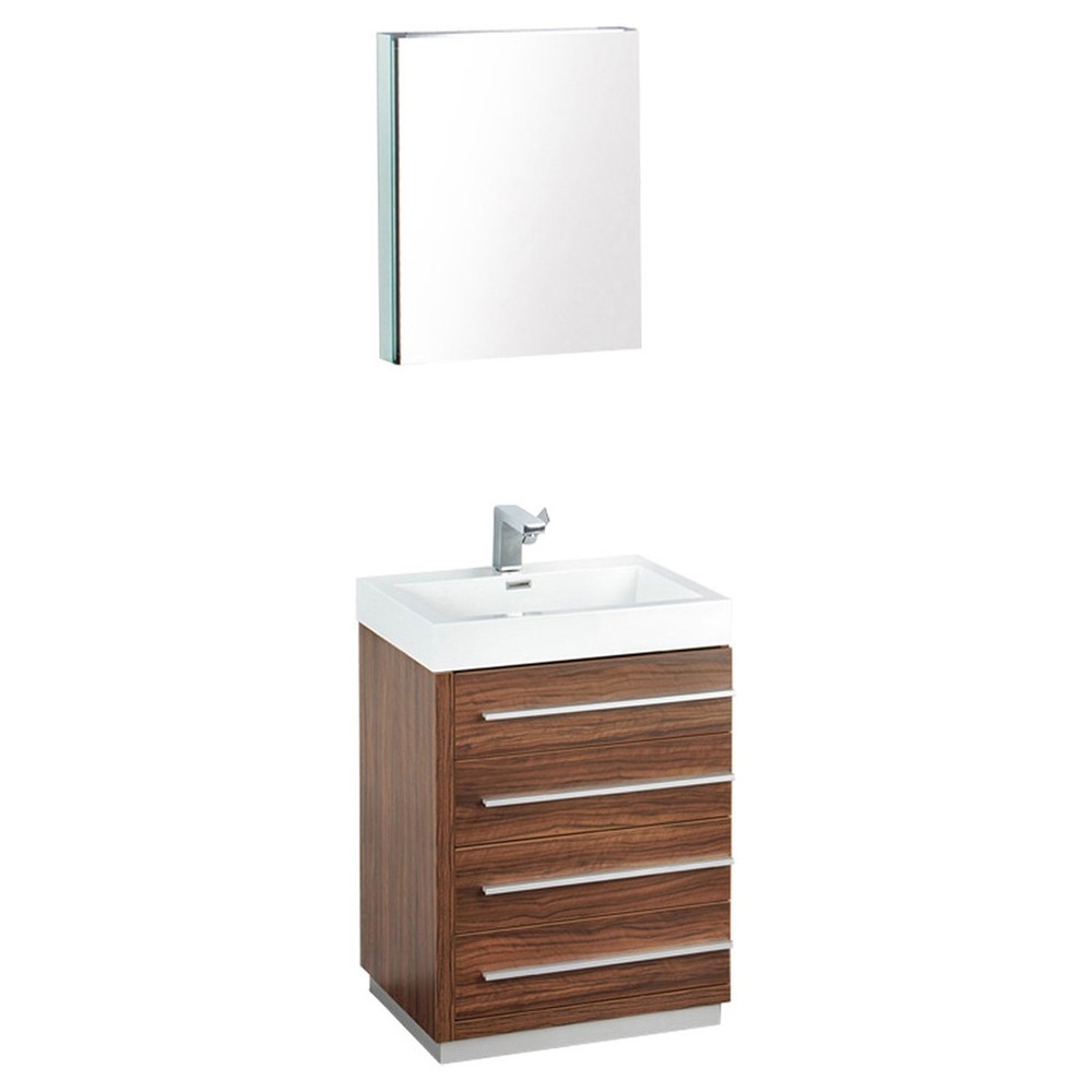 Fresca Livello 24" Walnut Modern Bathroom Vanity w/ Medicine Cabinet