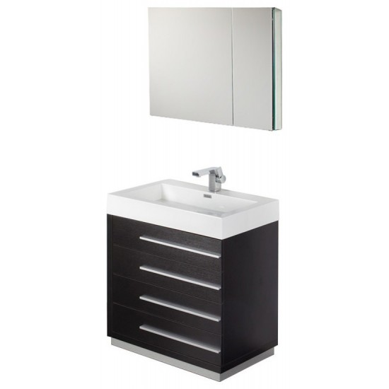 Fresca Livello 30" Black Modern Bathroom Vanity w/ Medicine Cabinet