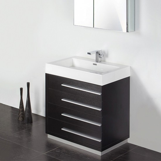 Fresca Livello 30" Black Modern Bathroom Vanity w/ Medicine Cabinet