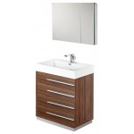 Fresca Livello 30" Walnut Modern Bathroom Vanity w/ Medicine Cabinet