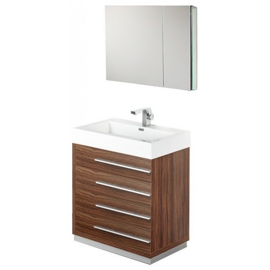 Fresca Livello 30" Walnut Modern Bathroom Vanity w/ Medicine Cabinet