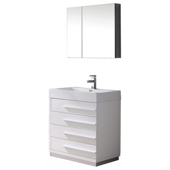 Fresca Livello 30" White Modern Bathroom Vanity w/ Medicine Cabinet