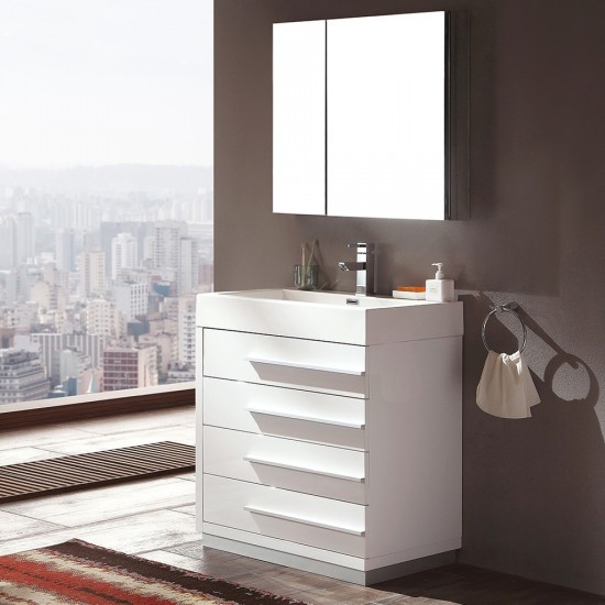 Fresca Livello 30" White Modern Bathroom Vanity w/ Medicine Cabinet