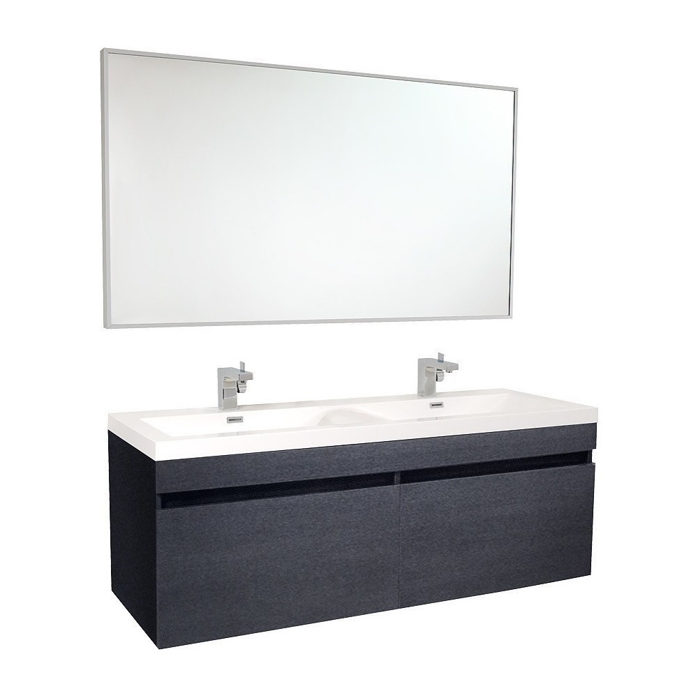 Fresca Largo 57" Black Modern Bathroom Vanity w/ Wavy Double Sinks