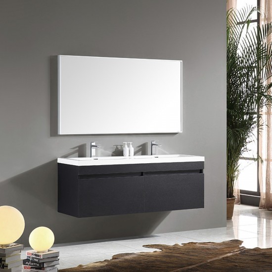 Fresca Largo 57" Black Modern Bathroom Vanity w/ Wavy Double Sinks