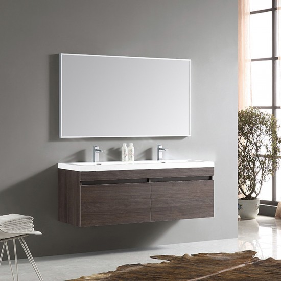 Fresca Largo 57" Gray Oak Modern Bathroom Vanity w/ Wavy Double Sinks