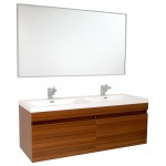 Fresca Largo 57" Teak Modern Bathroom Vanity w/ Wavy Double Sinks