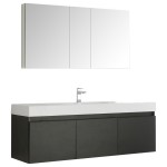 Mezzo 60" Black Wall Hung Single Sink Modern Bathroom Vanity w/ Medicine Cabinet