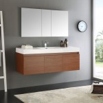 Mezzo 60" Teak Wall Hung Single Sink Modern Bathroom Vanity w/ Medicine Cabinet