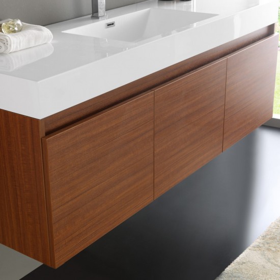 Mezzo 60" Teak Wall Hung Single Sink Modern Bathroom Vanity w/ Medicine Cabinet