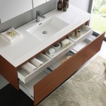 Mezzo 60" Teak Wall Hung Single Sink Modern Bathroom Vanity w/ Medicine Cabinet