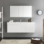 Mezzo 60" White Wall Hung Single Sink Modern Bathroom Vanity w/ Medicine Cabinet