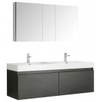 Mezzo 60" Black Wall Hung Double Sink Modern Bathroom Vanity w/ Medicine Cabinet