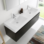 Mezzo 60" Black Wall Hung Double Sink Modern Bathroom Vanity w/ Medicine Cabinet