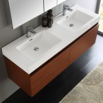 Mezzo 60" Teak Wall Hung Double Sink Modern Bathroom Vanity w/ Medicine Cabinet