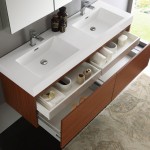 Mezzo 60" Teak Wall Hung Double Sink Modern Bathroom Vanity w/ Medicine Cabinet