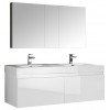 Mezzo 60" White Wall Hung Double Sink Modern Bathroom Vanity w/ Medicine Cabinet