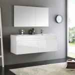 Mezzo 60" White Wall Hung Double Sink Modern Bathroom Vanity w/ Medicine Cabinet