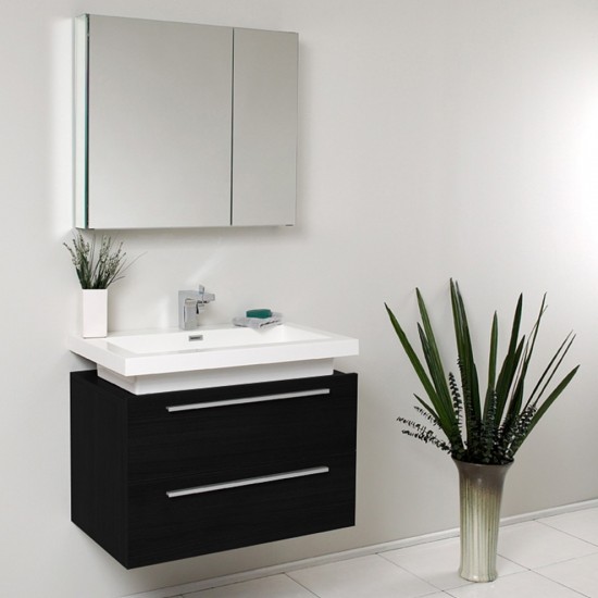 Fresca Medio 32" Black Modern Bathroom Vanity w/ Medicine Cabinet