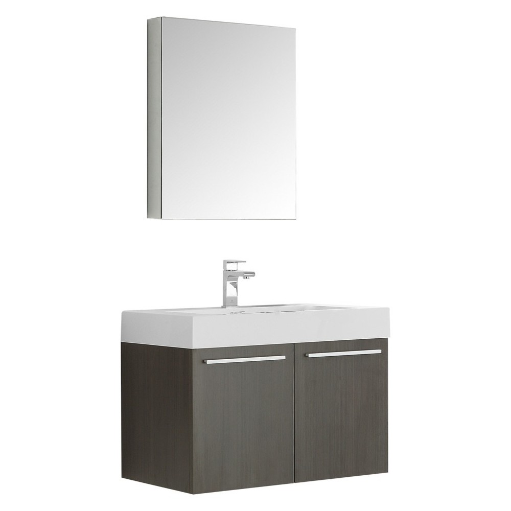 Fresca Vista 30" Gray Oak Wall Hung Modern Bathroom Vanity w/ Medicine Cabinet
