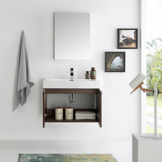 Fresca Vista 30" Walnut Wall Hung Modern Bathroom Vanity w/ Medicine Cabinet