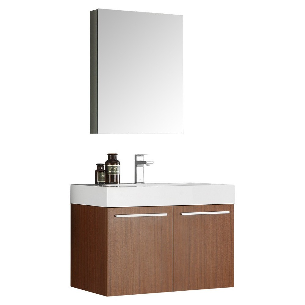 Fresca Vista 30" Teak Wall Hung Modern Bathroom Vanity w/ Medicine Cabinet