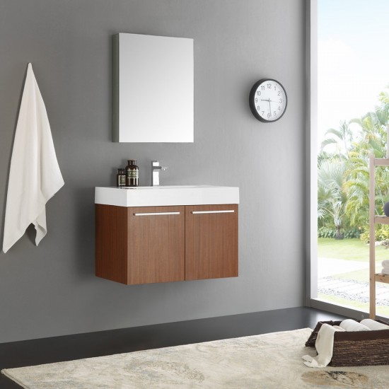 Fresca Vista 30" Teak Wall Hung Modern Bathroom Vanity w/ Medicine Cabinet