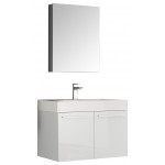 Fresca Vista 30" White Wall Hung Modern Bathroom Vanity w/ Medicine Cabinet