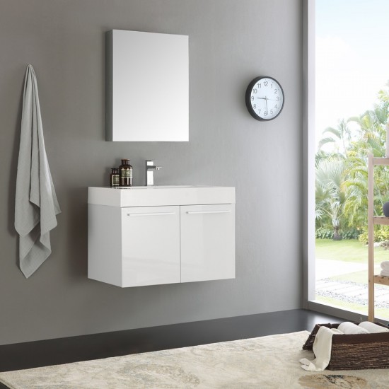 Fresca Vista 30" White Wall Hung Modern Bathroom Vanity w/ Medicine Cabinet