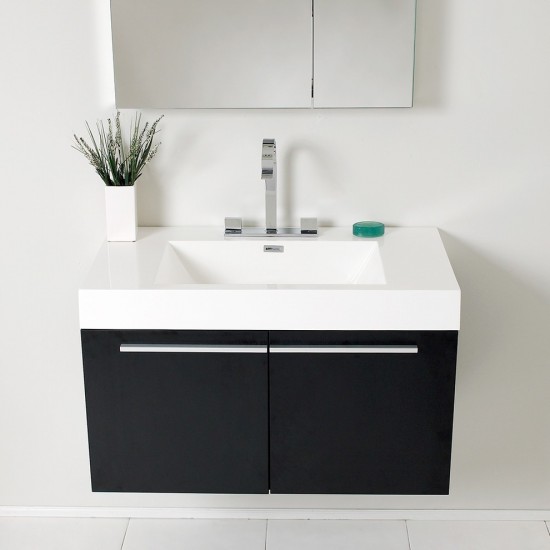 Fresca Vista 36" Black Modern Bathroom Vanity w/ Medicine Cabinet