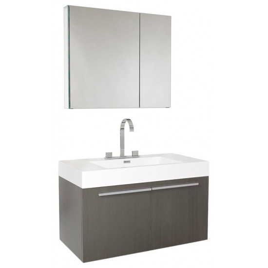 Fresca Vista 36" Gray Oak Modern Bathroom Vanity w/ Medicine Cabinet