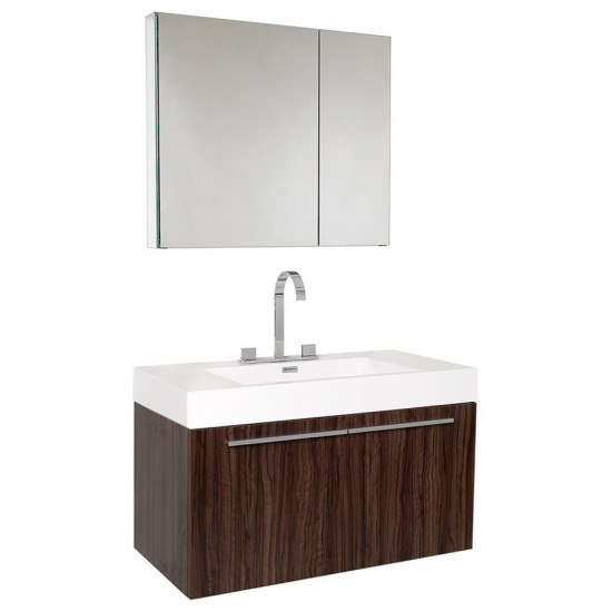 Fresca Vista 36" Walnut Modern Bathroom Vanity w/ Medicine Cabinet