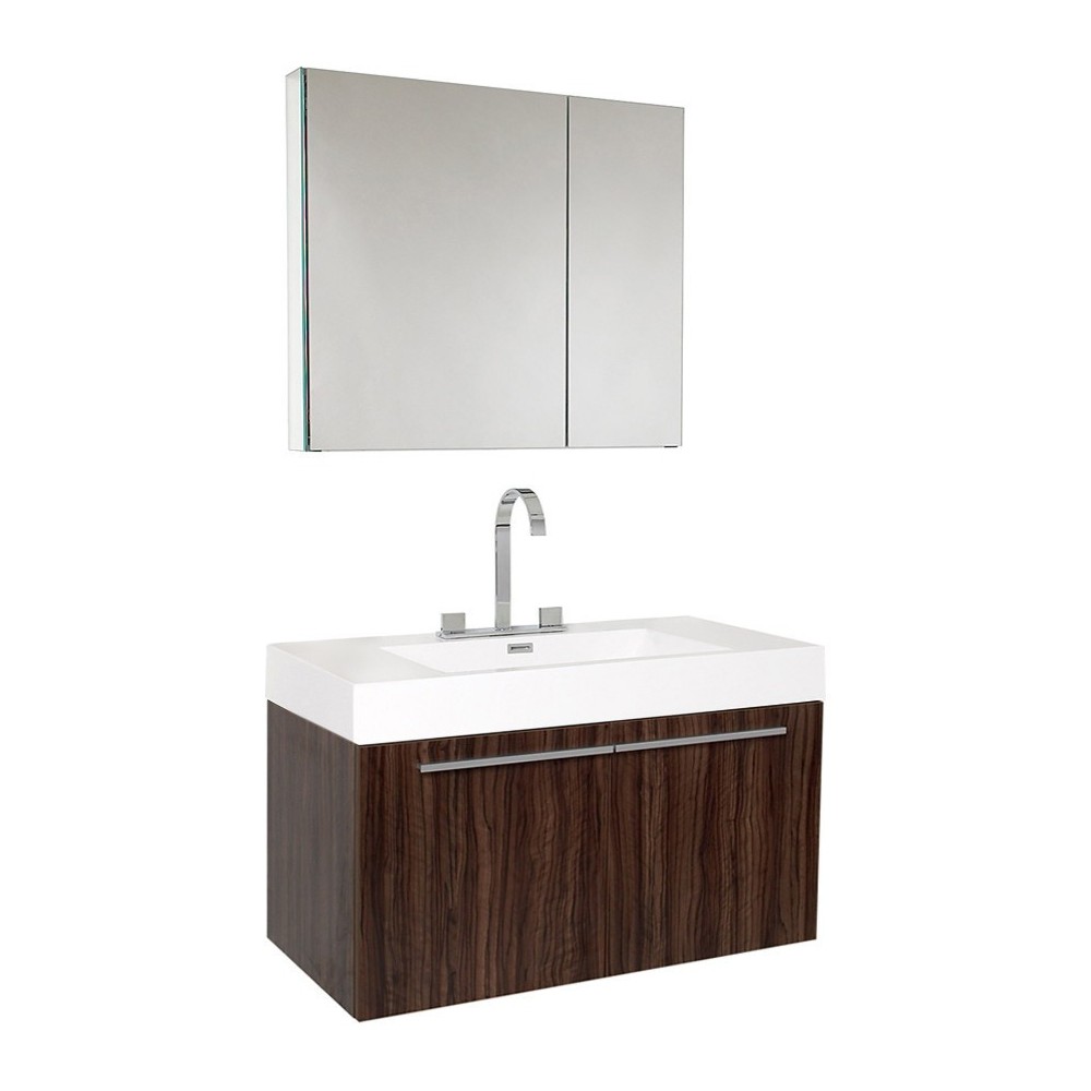 Fresca Vista 36" Walnut Modern Bathroom Vanity w/ Medicine Cabinet