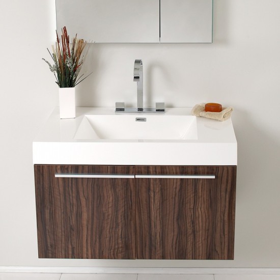 Fresca Vista 36" Walnut Modern Bathroom Vanity w/ Medicine Cabinet