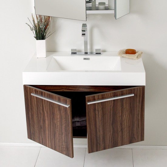 Fresca Vista 36" Walnut Modern Bathroom Vanity w/ Medicine Cabinet