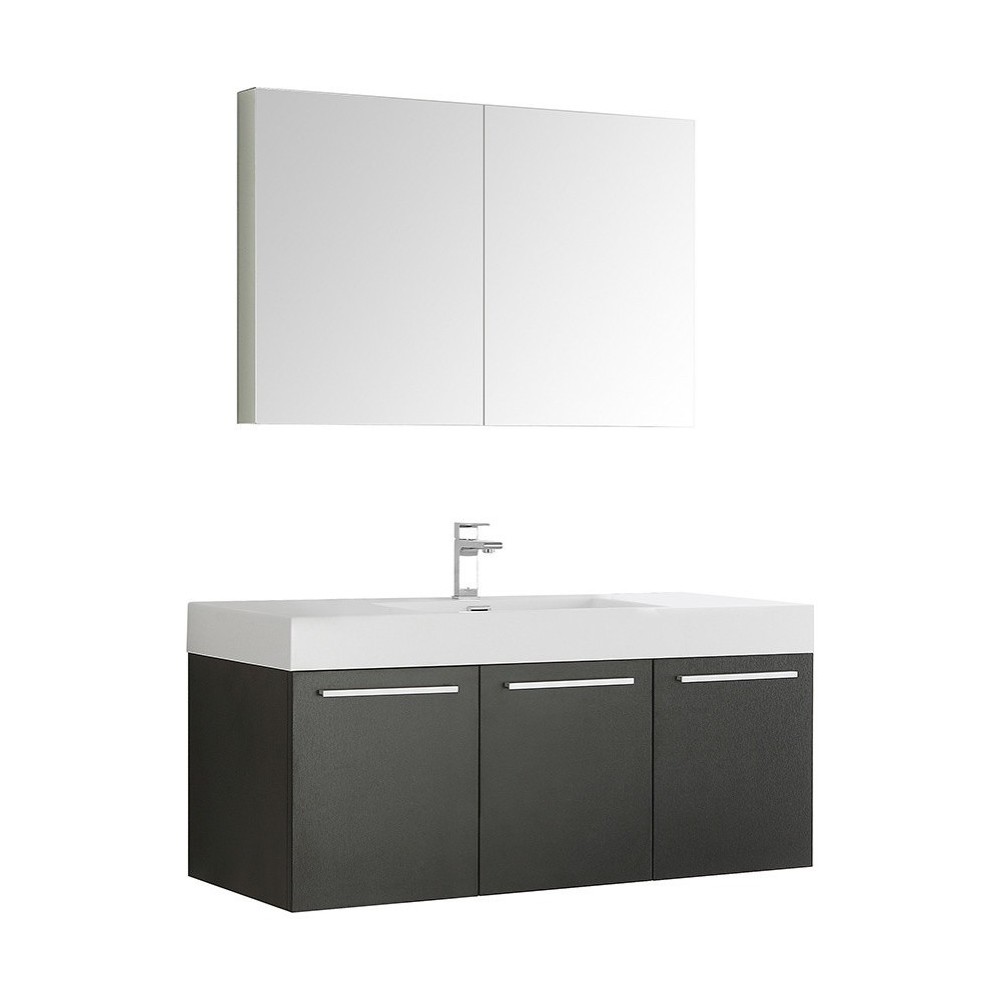 Fresca Vista 48" Black Wall Hung Modern Bathroom Vanity w/ Medicine Cabinet