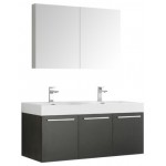 Vista 48" Black Wall Hung Double Sink Modern Bathroom Vanity w/ Medicine Cabinet