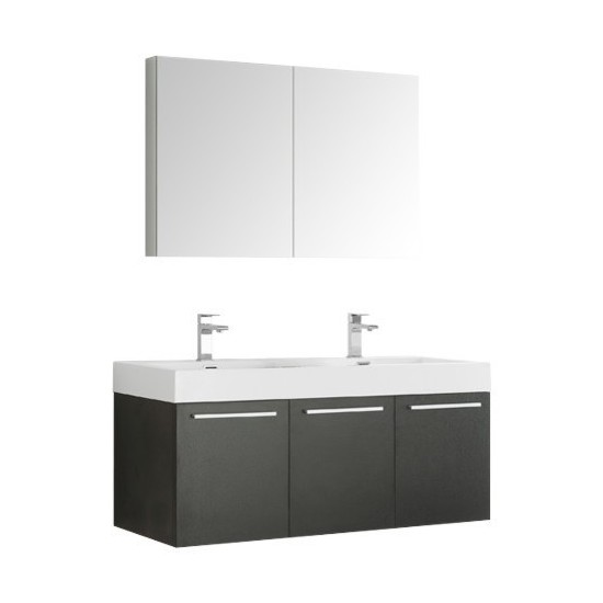 Vista 48" Black Wall Hung Double Sink Modern Bathroom Vanity w/ Medicine Cabinet