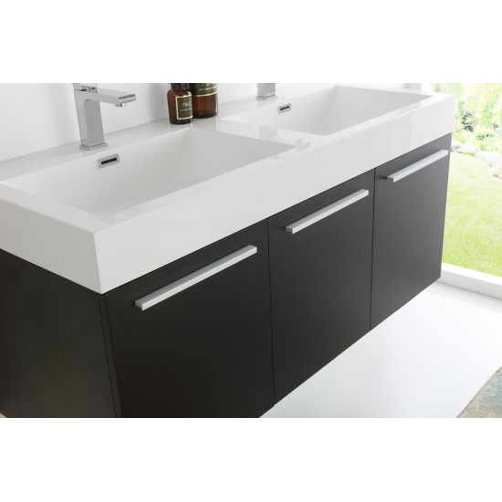 Vista 48" Black Wall Hung Double Sink Modern Bathroom Vanity w/ Medicine Cabinet